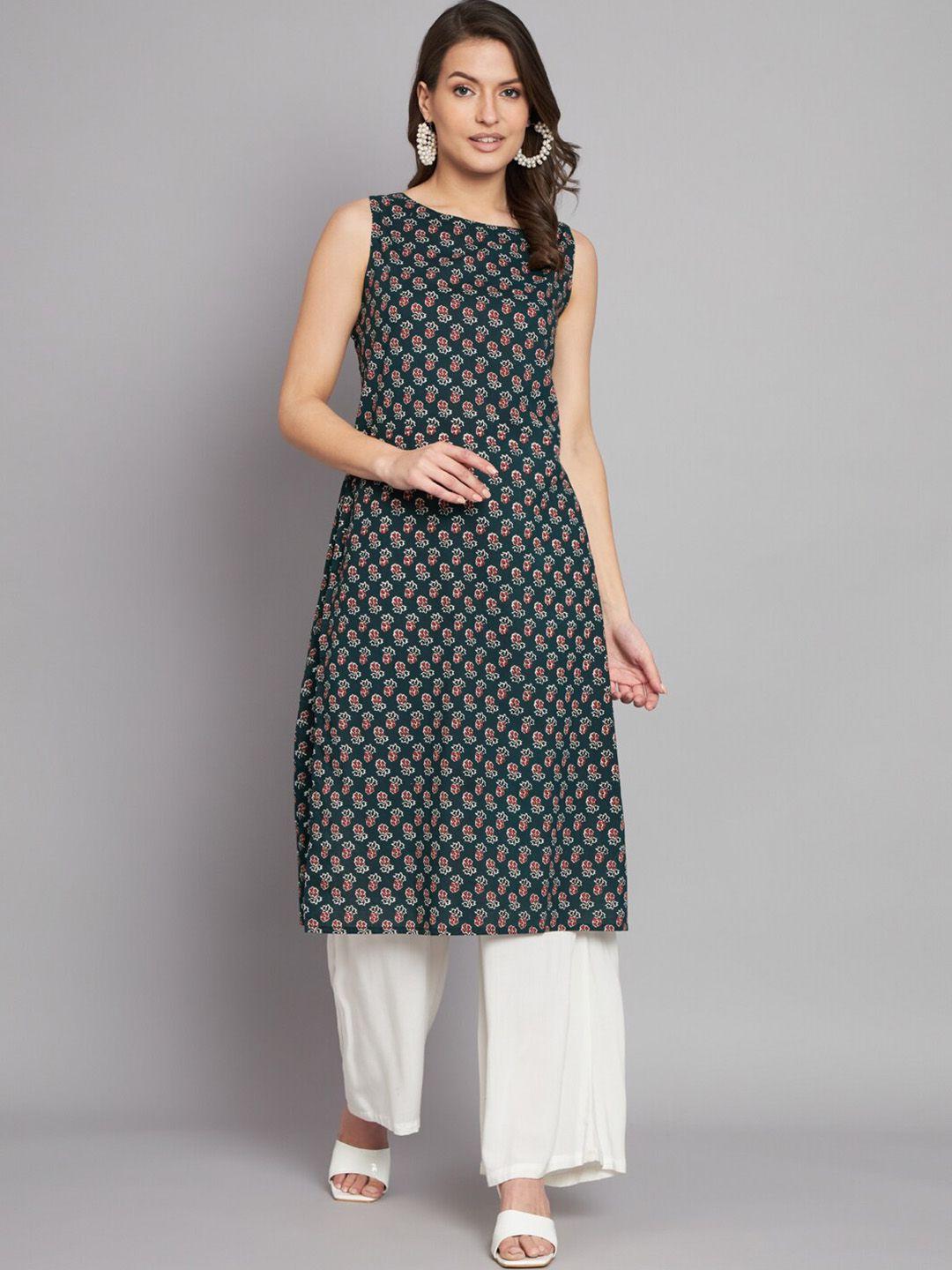 kalini floral printed round neck cotton straight kurta