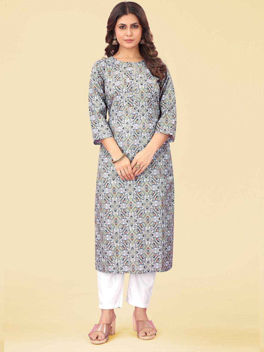 kalini floral printed round neck cotton straight kurta