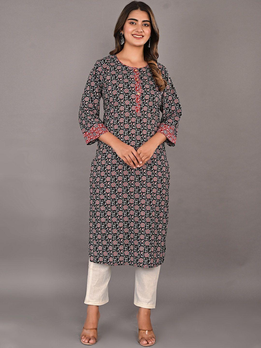 kalini floral printed round neck cotton straight kurta