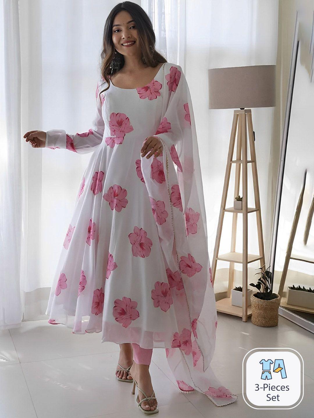 kalini floral printed round neck gotta patti anarkali kurta with trousers & dupatta