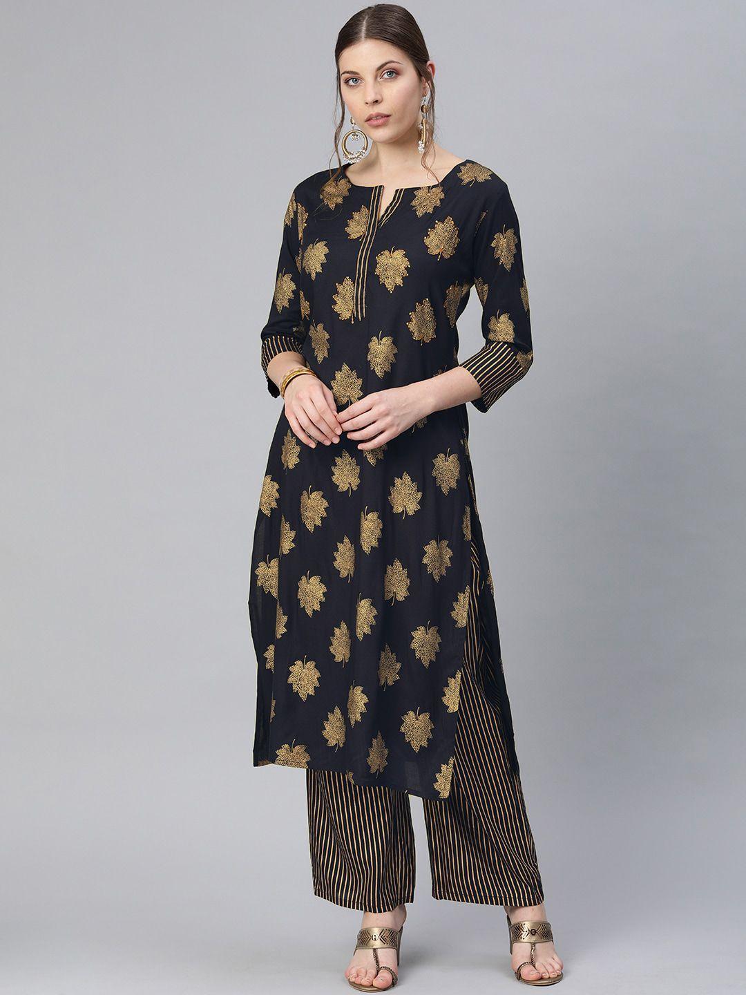 kalini floral printed round neck kurta with palazzos