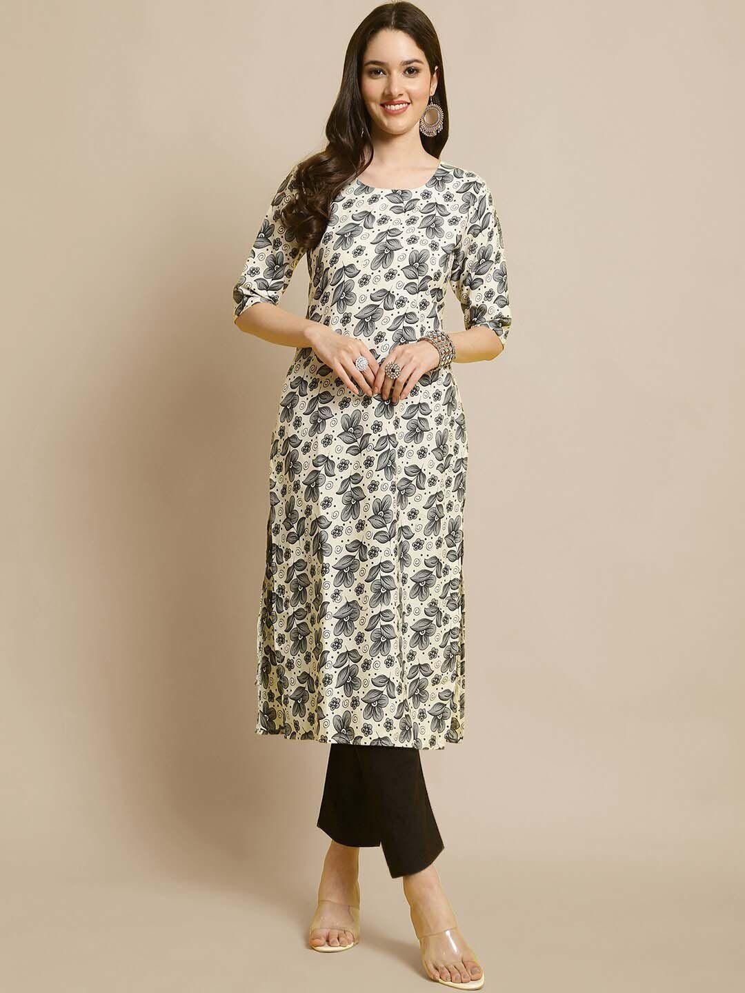 kalini floral printed round neck straight kurta with trousers