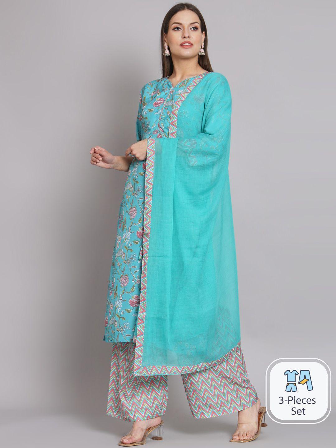 kalini floral printed round neck straight kurta with trousers