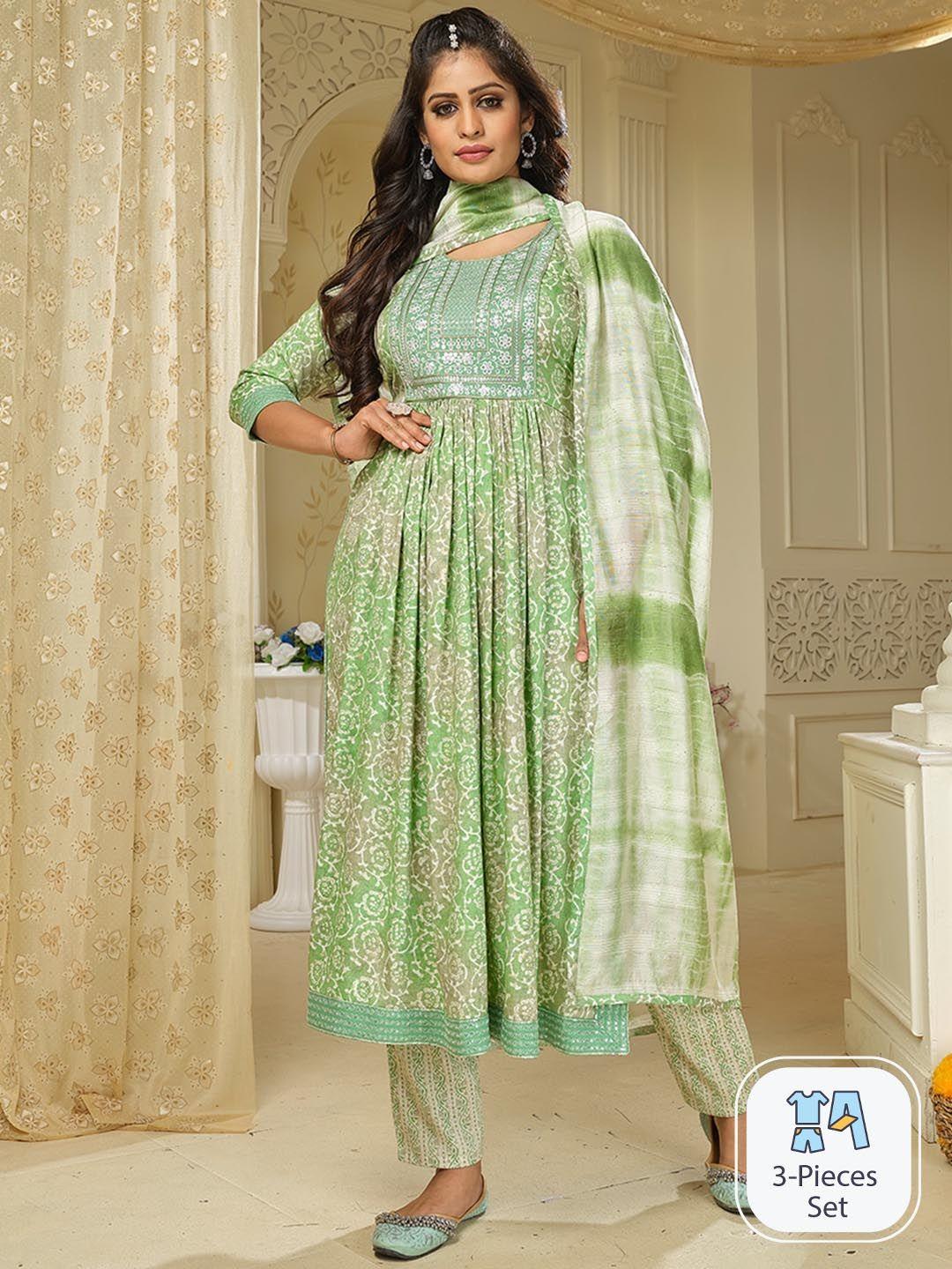 kalini floral printed sequinned anarkali kurta with trousers & dupatta