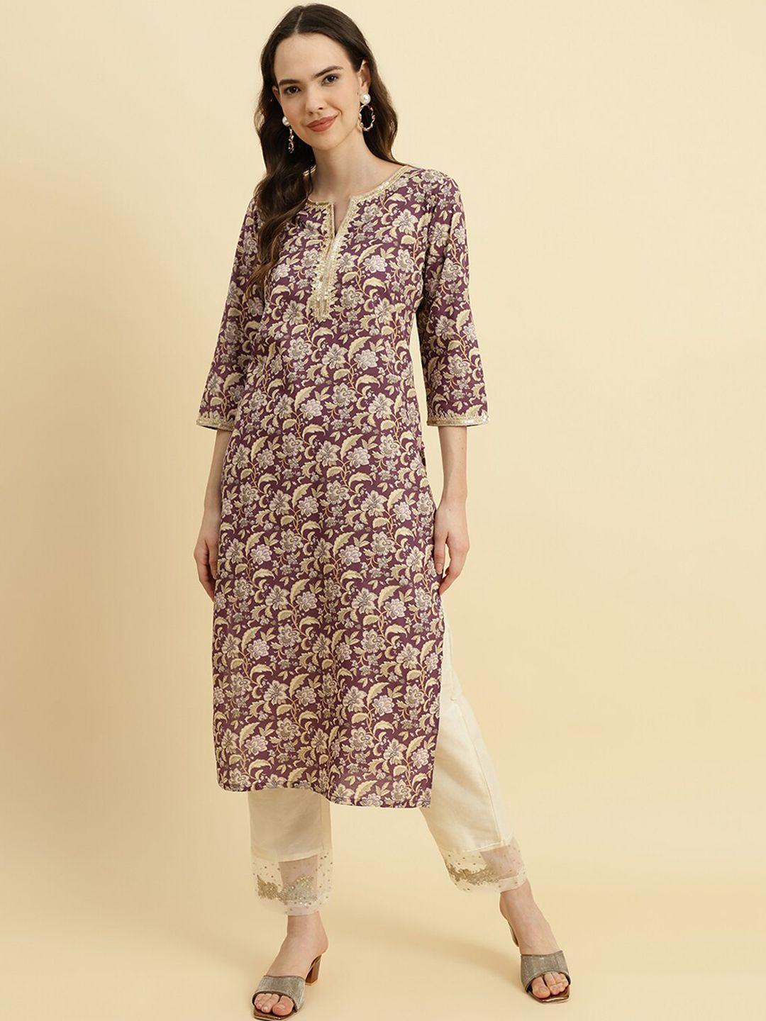 kalini floral printed sequinned cotton straight kurta