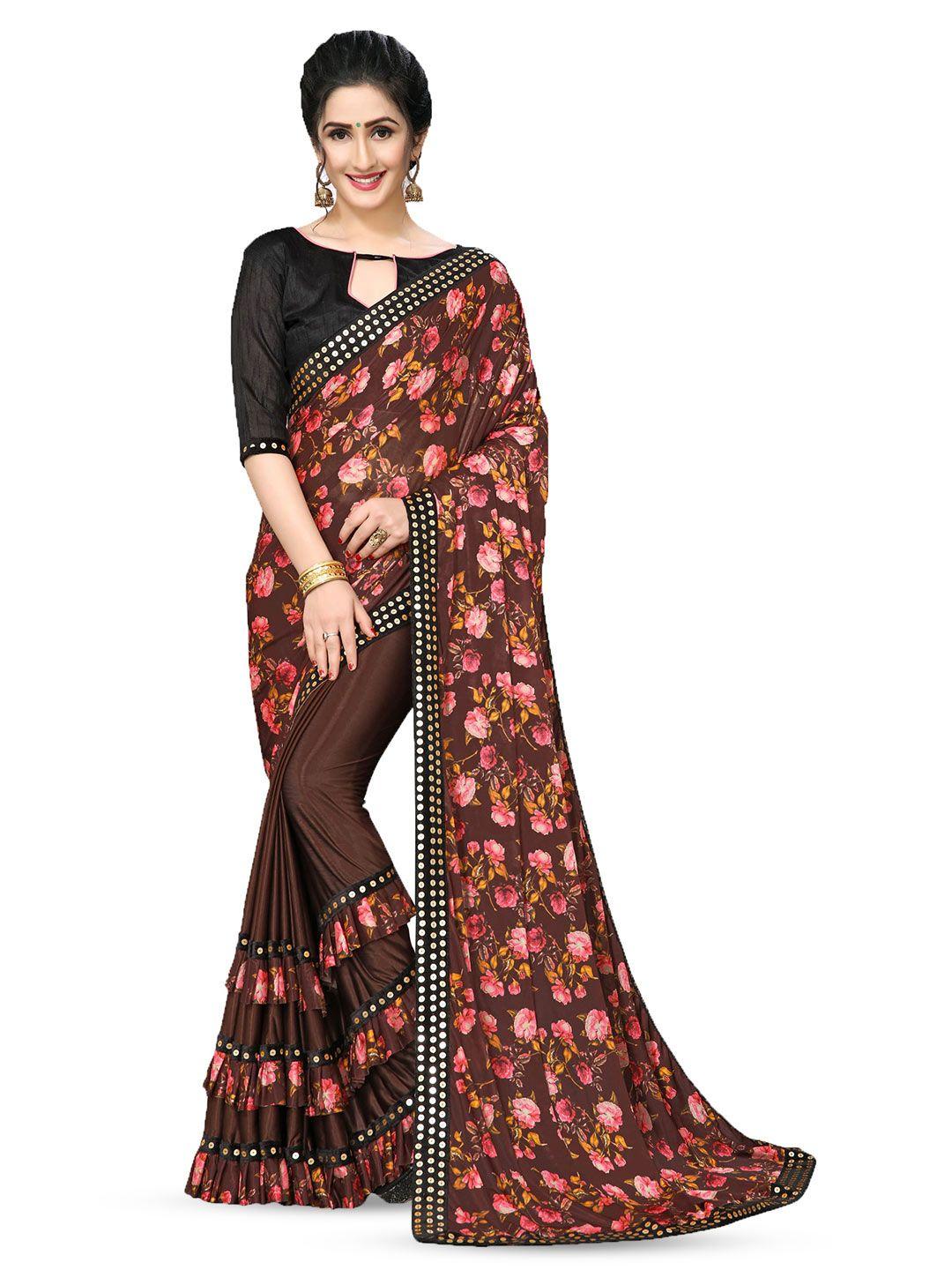 kalini floral printed sequinned saree