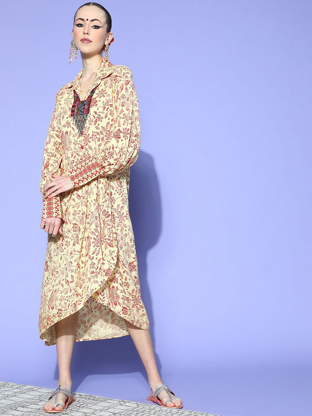 kalini floral printed shirt collar dress