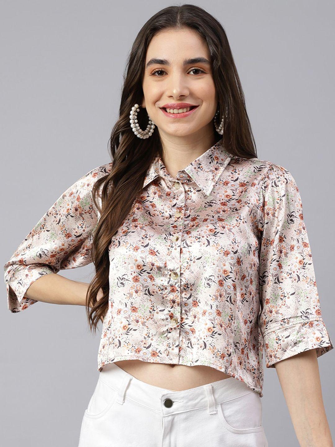 kalini floral printed shirt style crop top