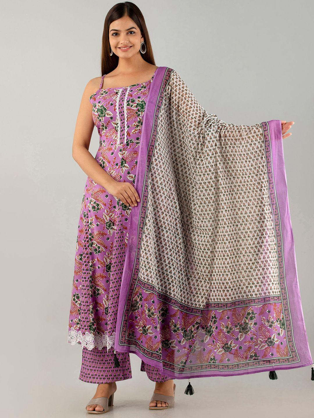 kalini floral printed shoulder straps regular kurta with palazzos & dupatta