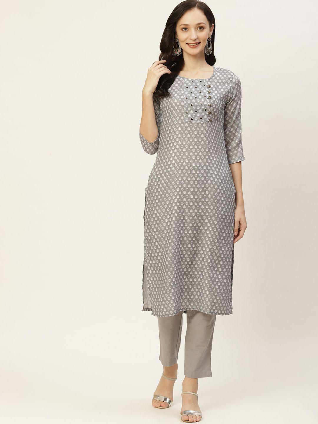 kalini floral printed silk straight kurta