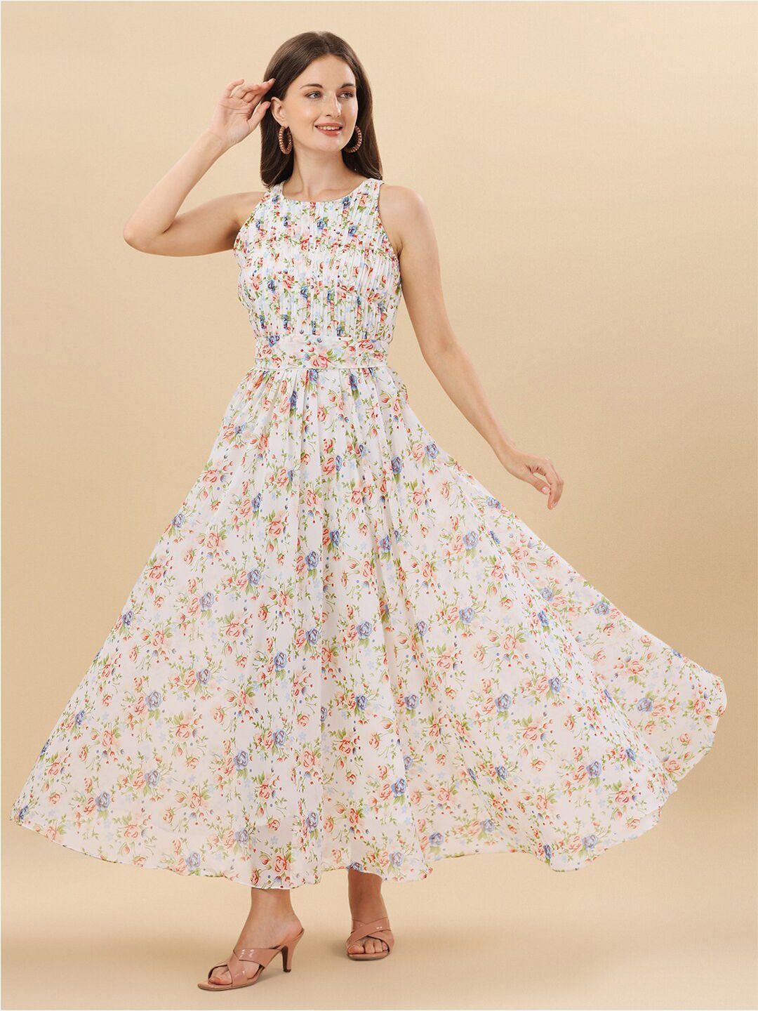 kalini floral printed sleeveless belted georgette maxi dress