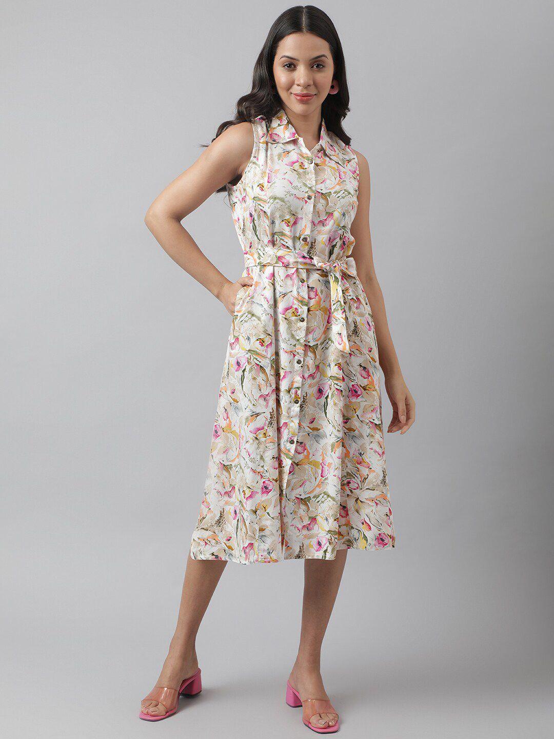 kalini floral printed sleeveless belted shirt midi dress