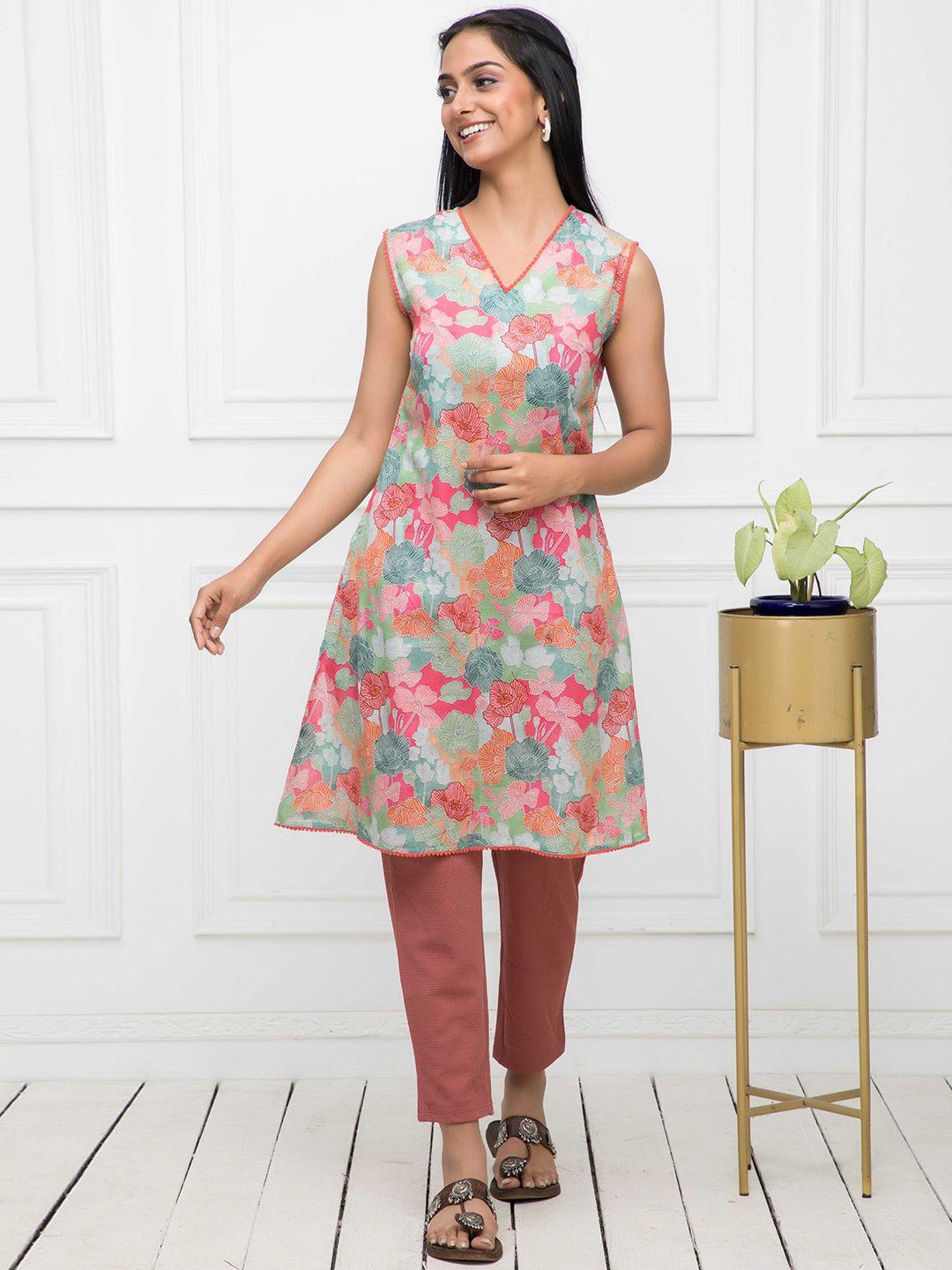 kalini floral printed sleeveless kurta