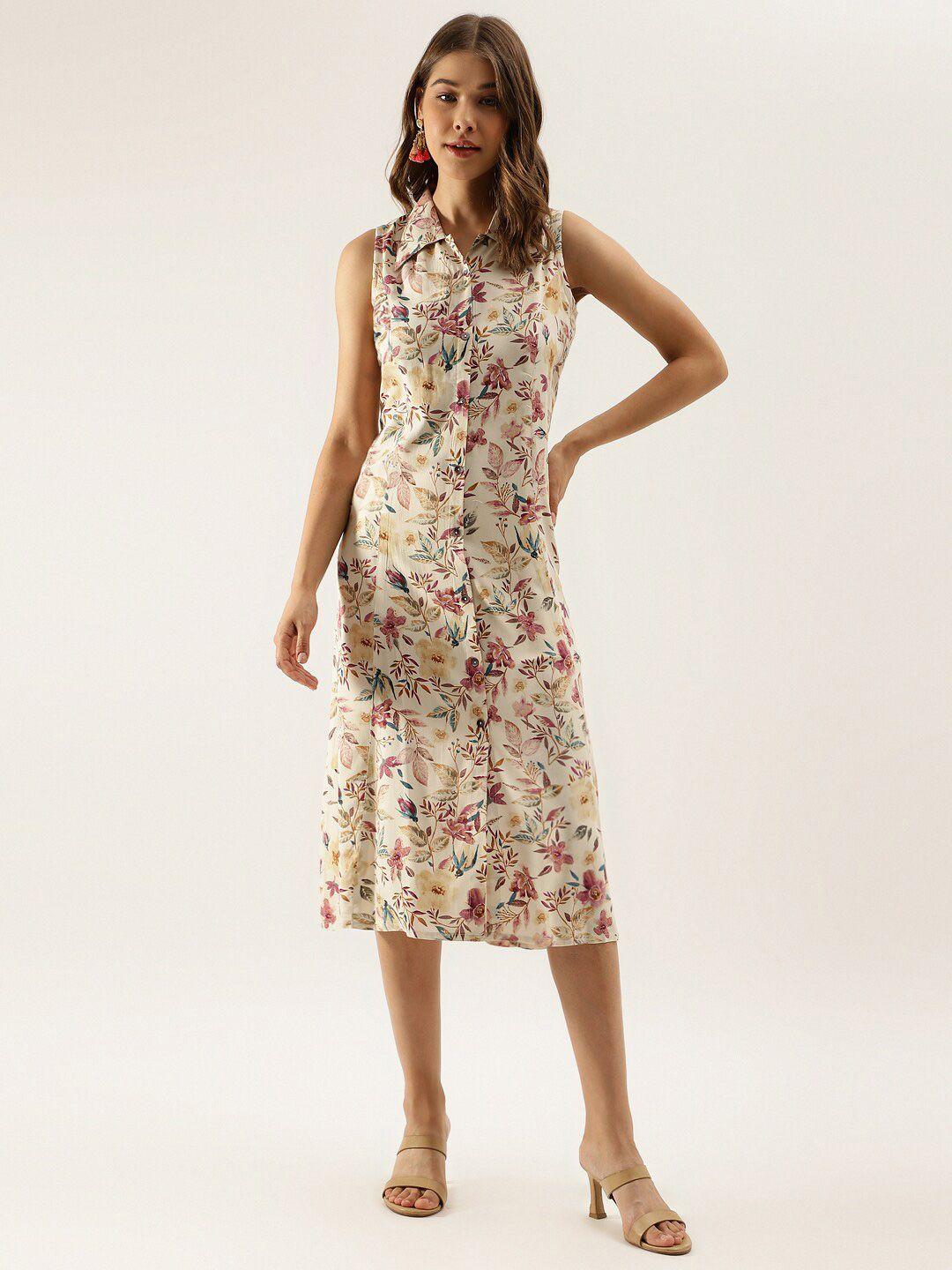kalini floral printed sleeveless shirt midi dress with attached sleeves