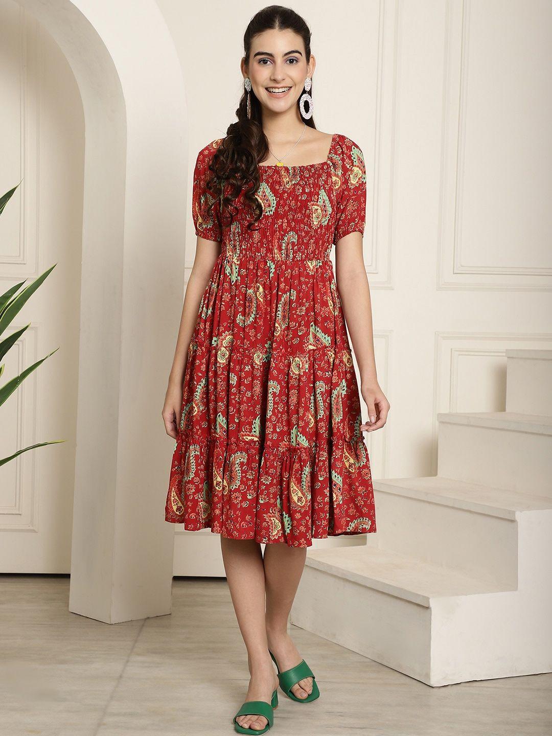 kalini floral printed smocked fit & flare dress