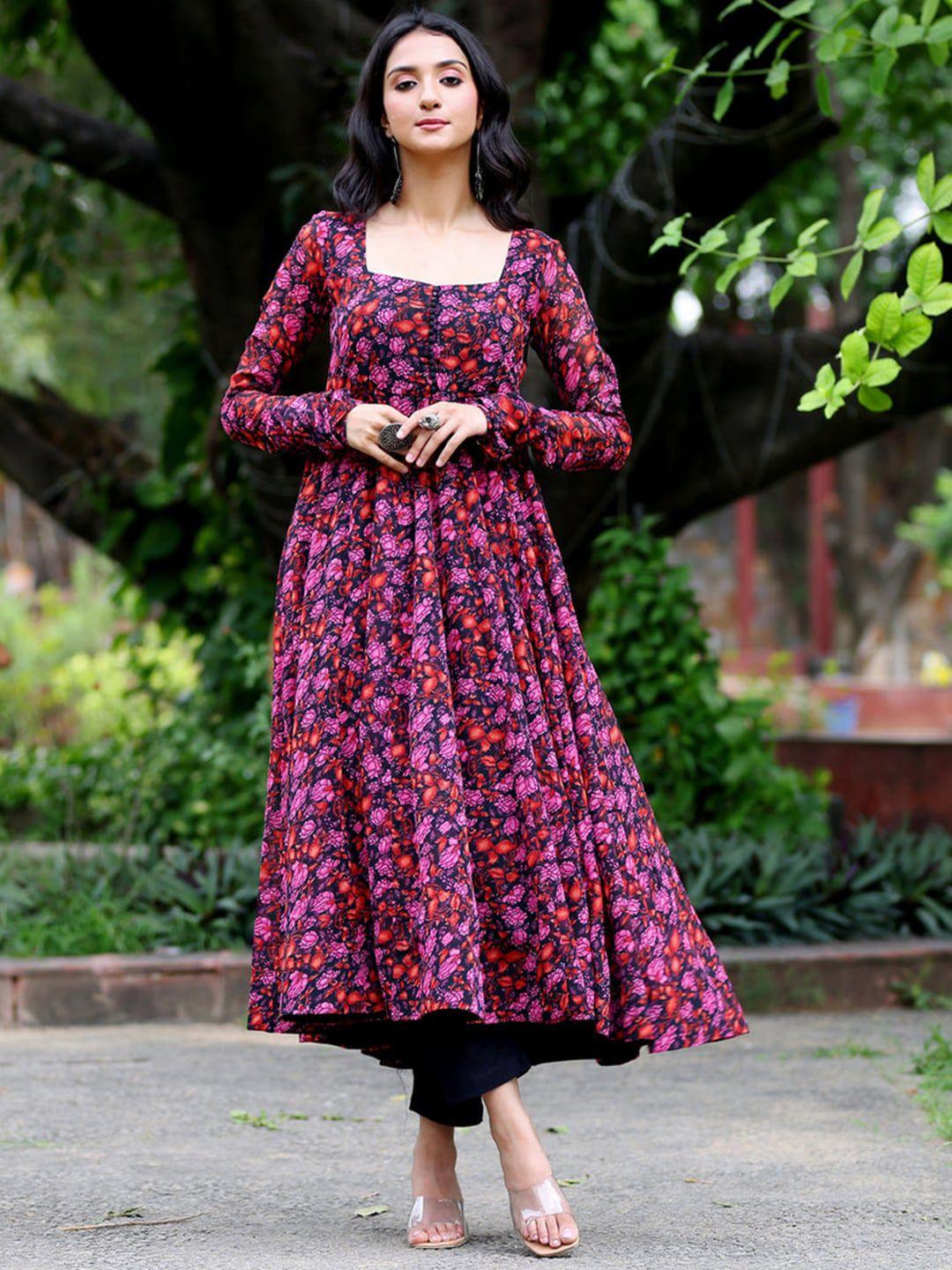 kalini floral printed square neck georgette anarkali kurta