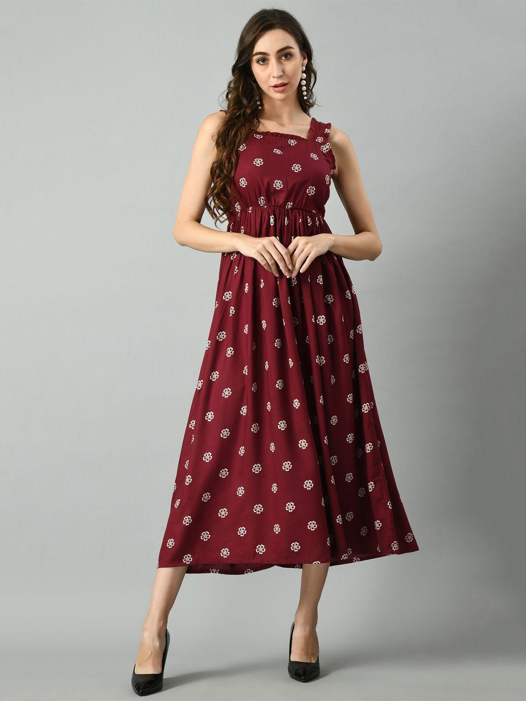 kalini floral printed square neck sleeveless gathered a-line midi dress