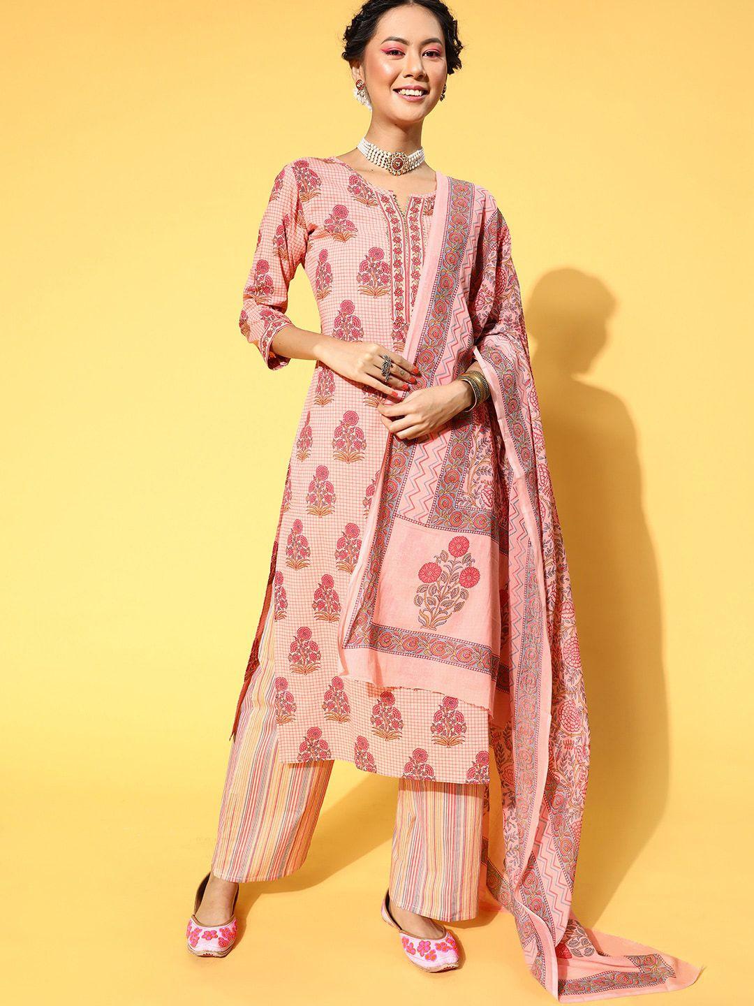 kalini floral printed straight gotta patti kurta with palazzos & with dupatta