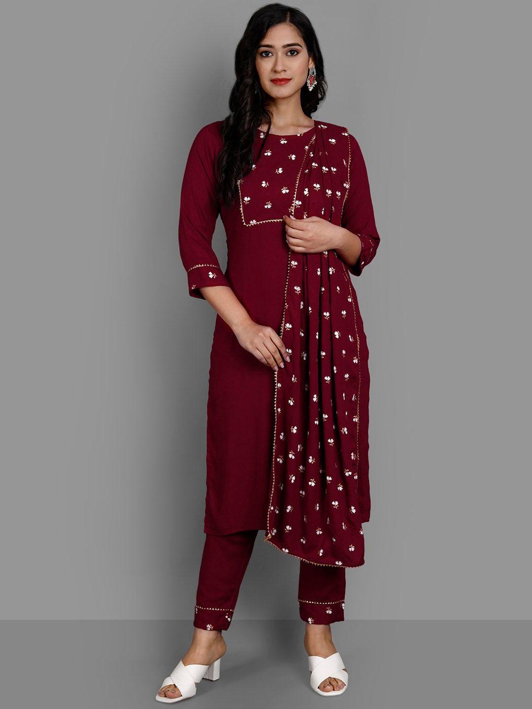 kalini floral printed straight kurta & trousers with dupatta