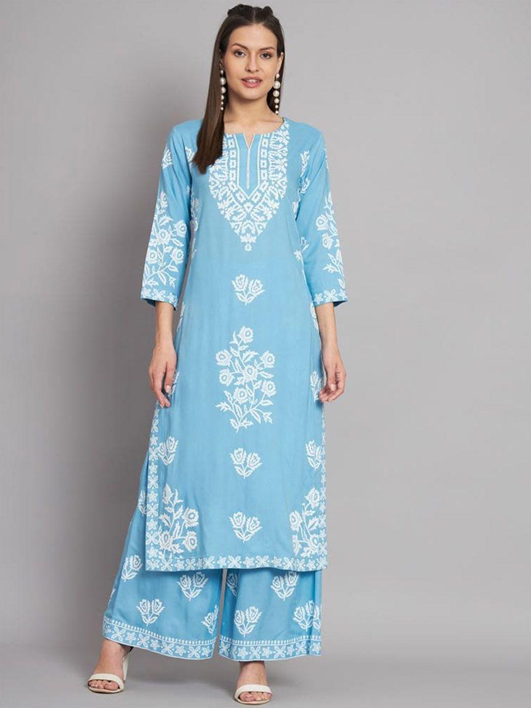 kalini floral printed straight kurta with palazzos