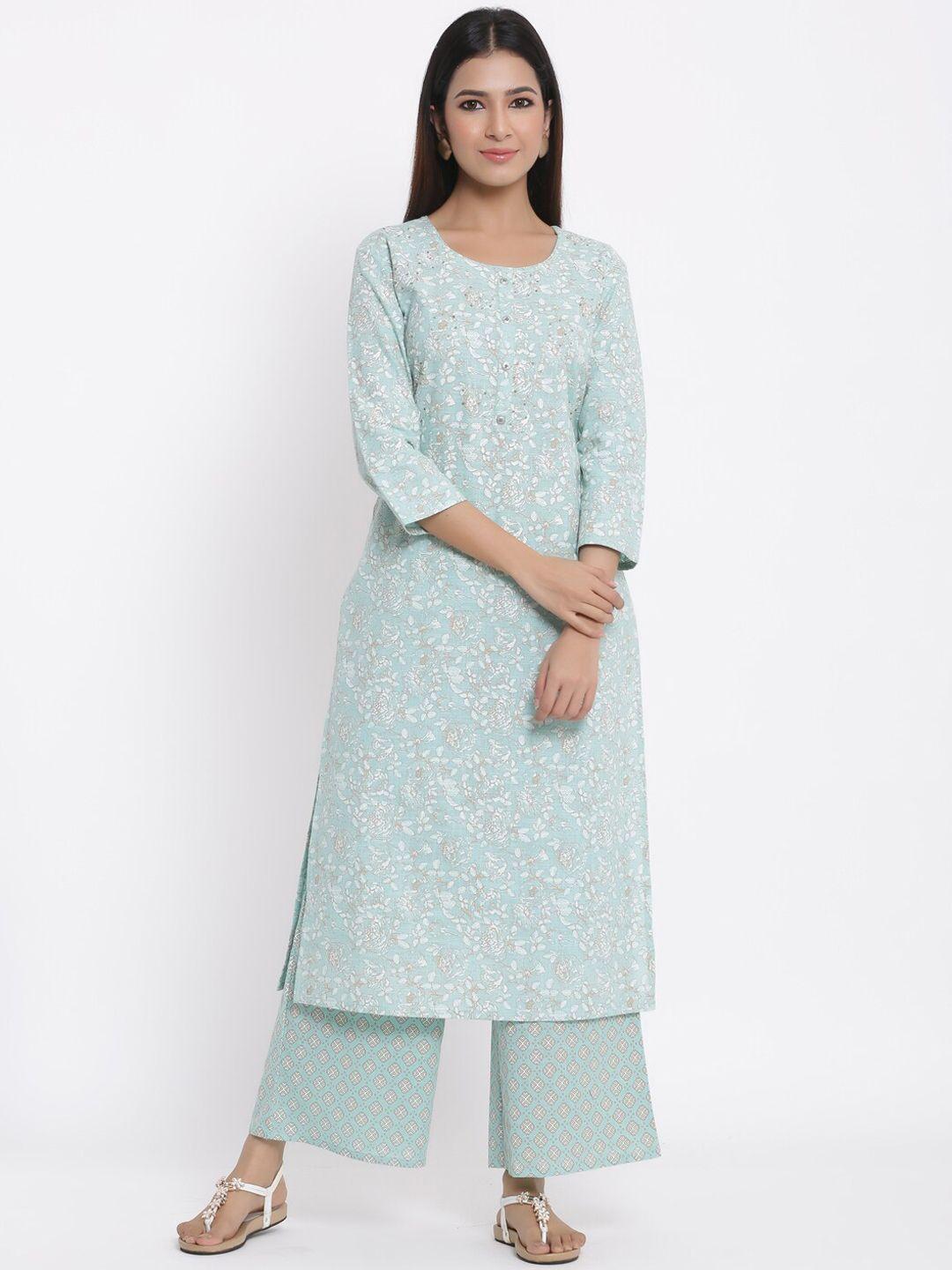 kalini floral printed straight kurta with palazzos