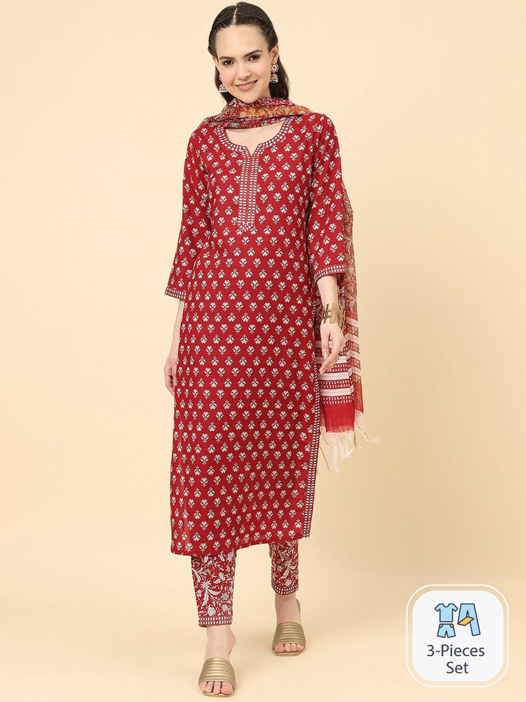 kalini floral printed straight kurta with trousers & dupatta