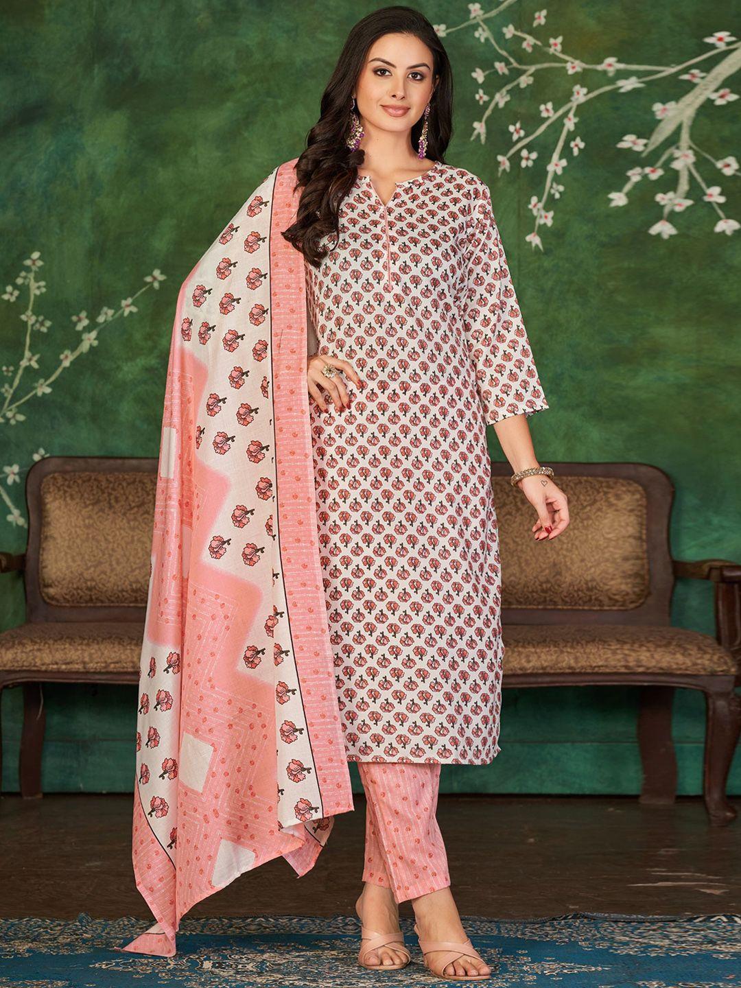 kalini floral printed straight kurta with trousers & dupatta