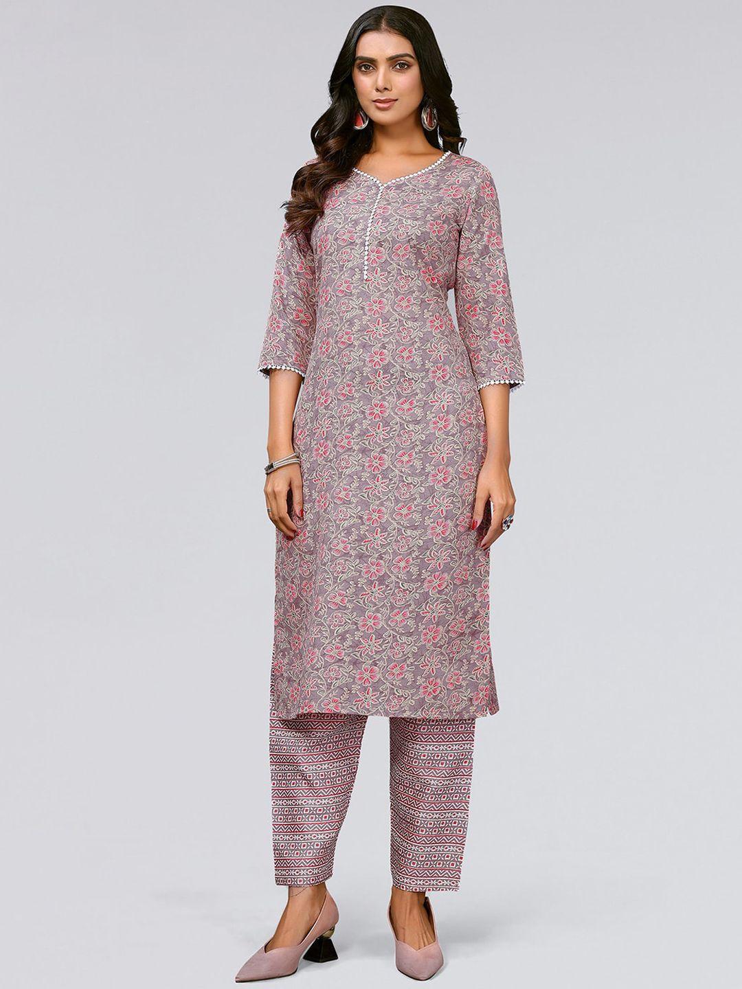 kalini floral printed straight kurta with trousers