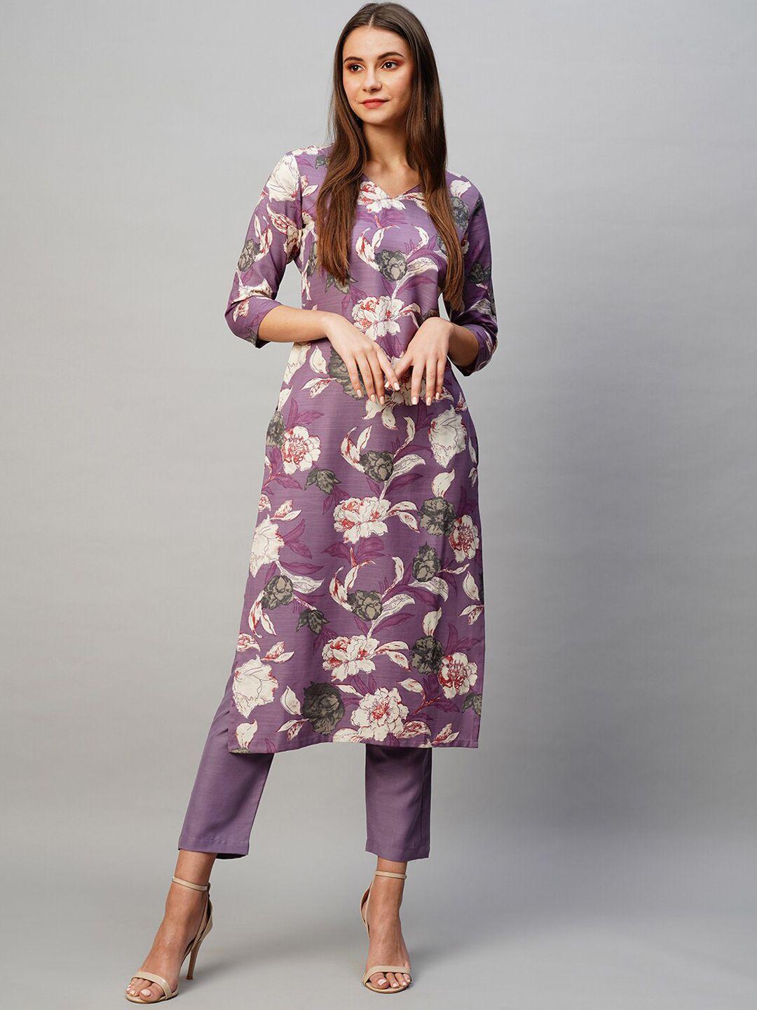 kalini floral printed straight kurta with trousers