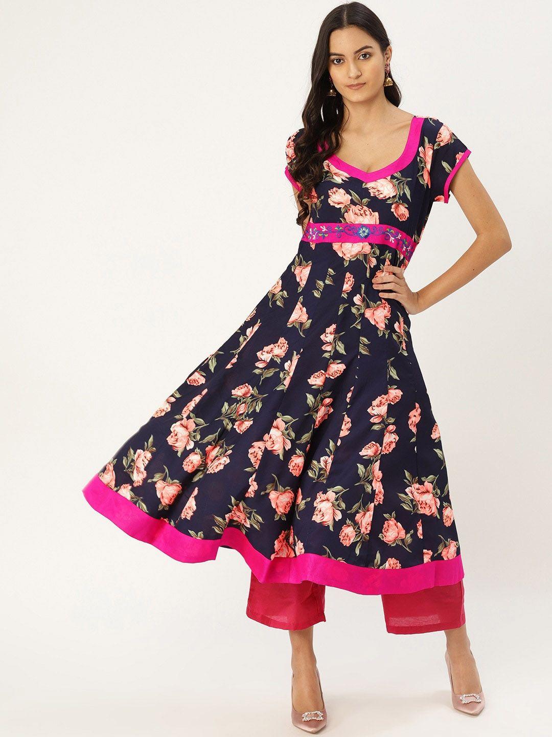 kalini floral printed thread work anarkali kurta