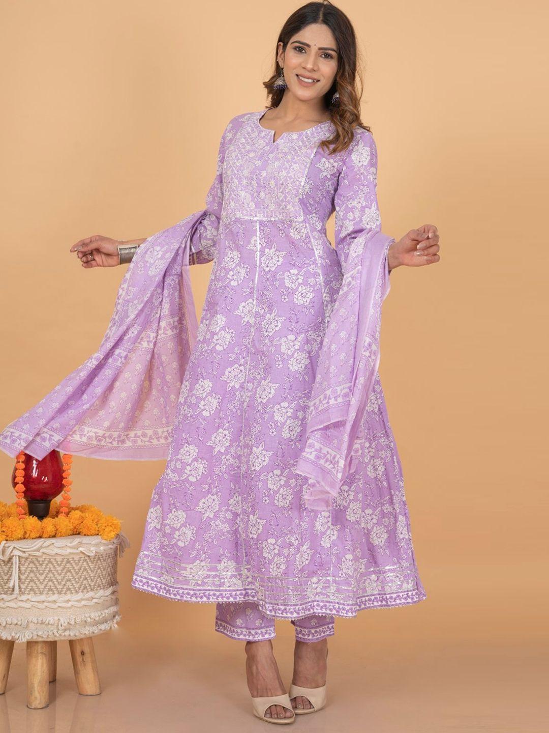 kalini floral printed thread work gotta patti pure cotton kurta with trousers & dupatta
