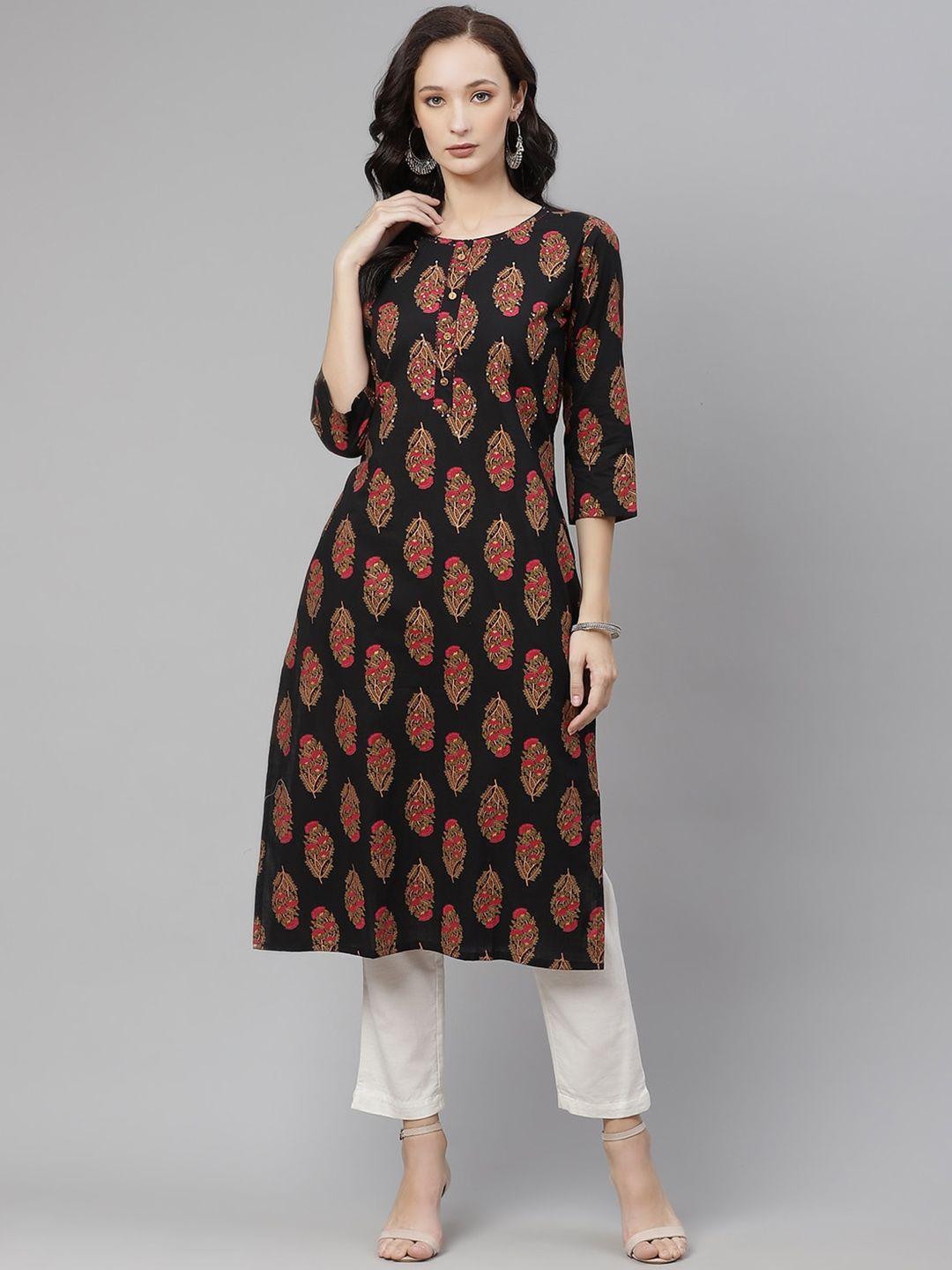 kalini floral printed thread work sequinned cotton kurta