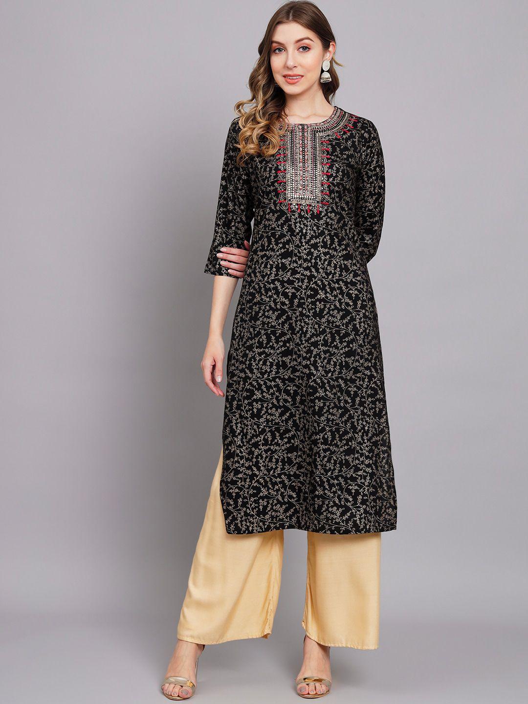 kalini floral printed thread work straight kurta