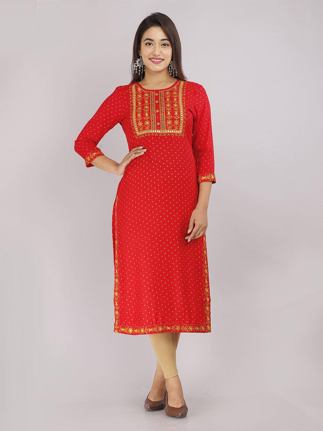 kalini floral printed thread work straight kurta