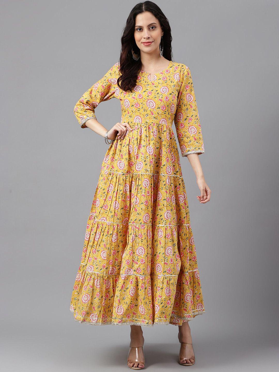 kalini floral printed tiered pleated midi ethnic dress