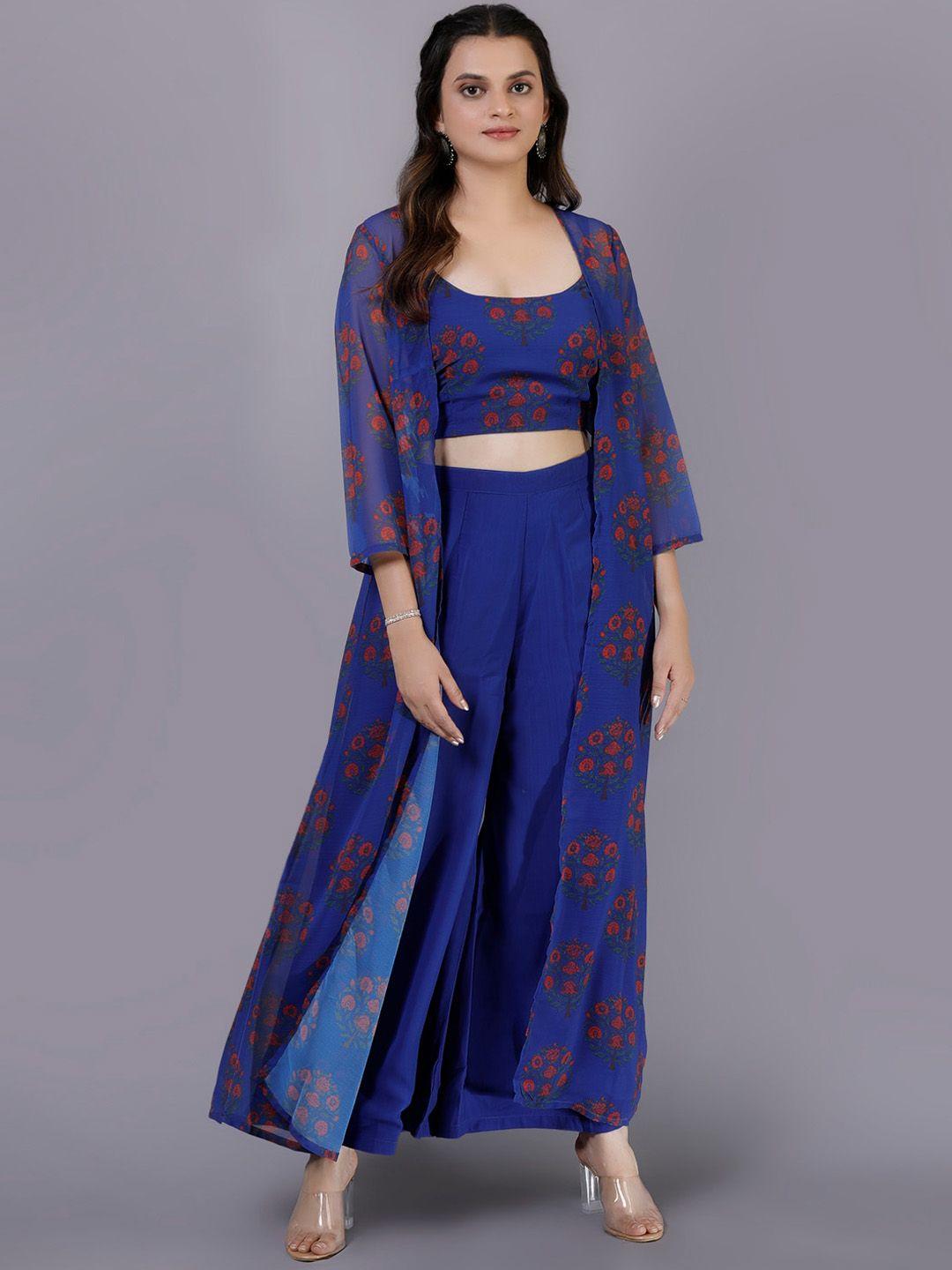 kalini floral printed top & trouser with shrug