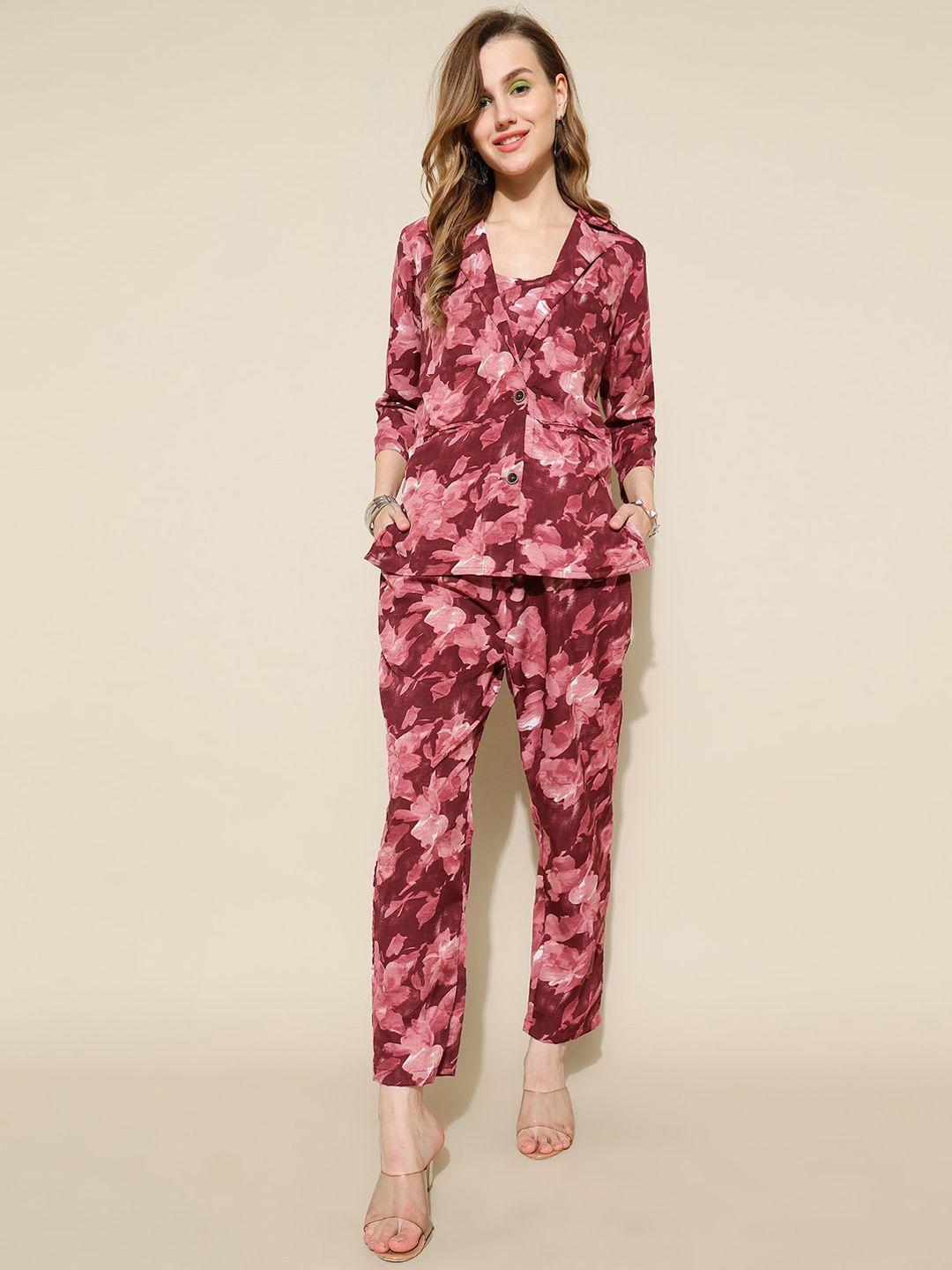 kalini floral printed top with blazer & trousers