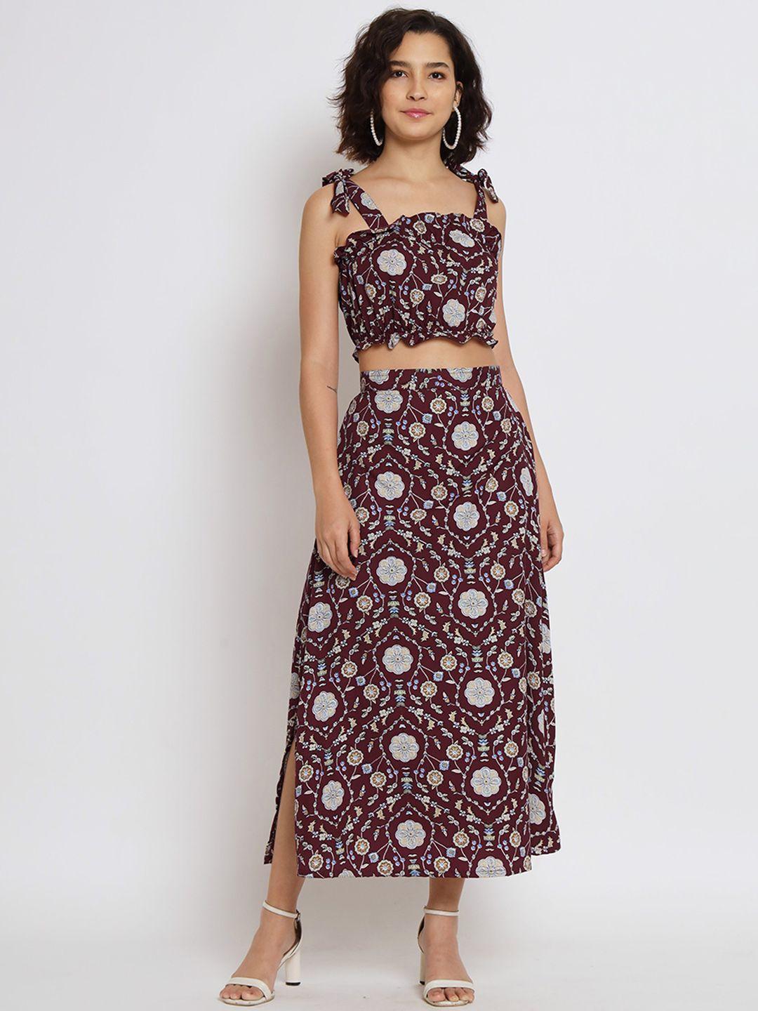 kalini floral printed top with skirt co-ords set