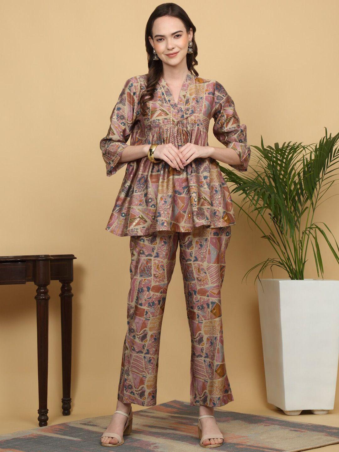 kalini floral printed top with trouser co-ords