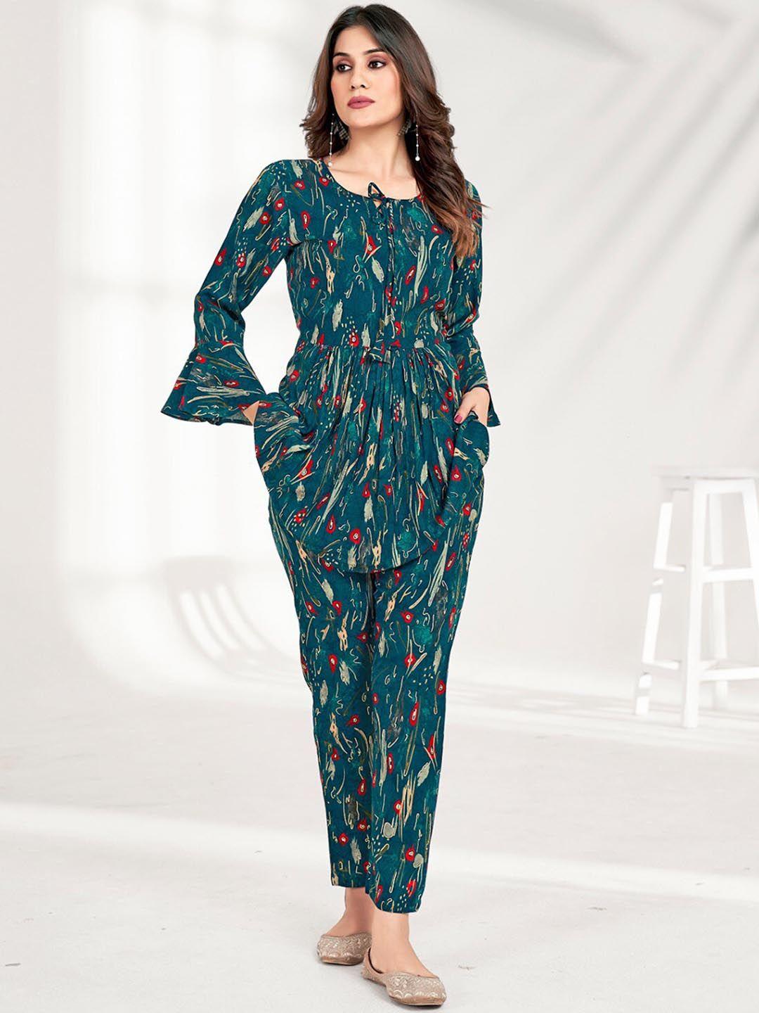 kalini floral printed tunic with trouser co-ords