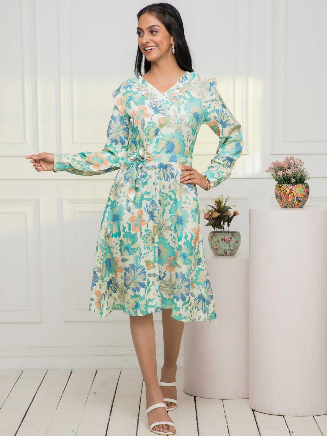 kalini floral printed v-neck a-line dress