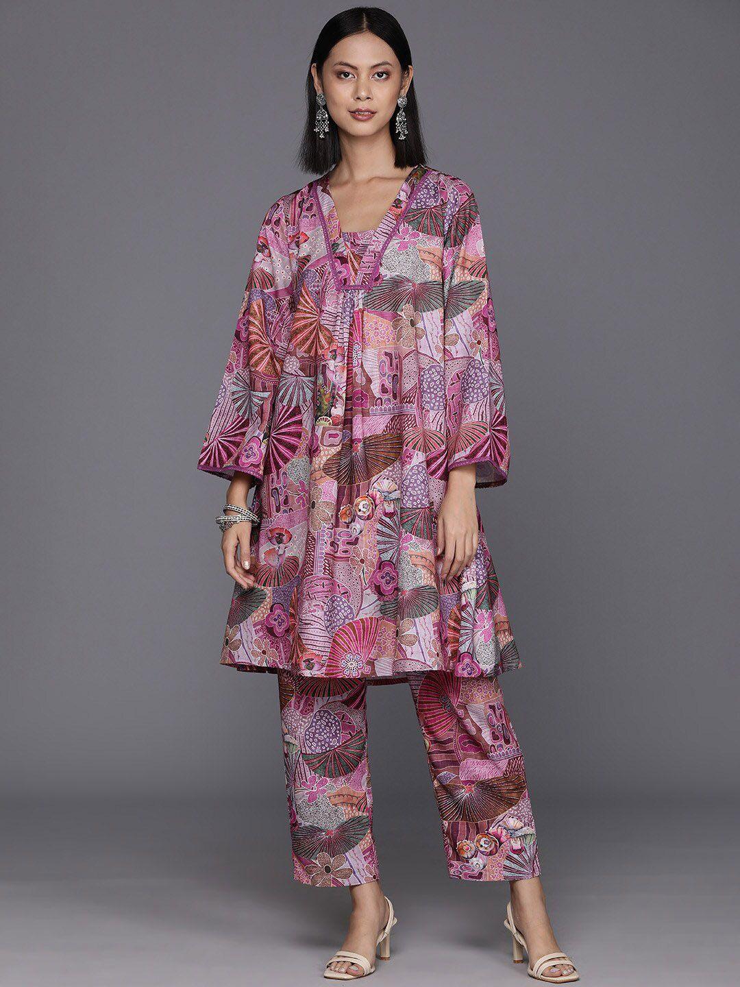 kalini floral printed v-neck a-line fusion kurta with trousers