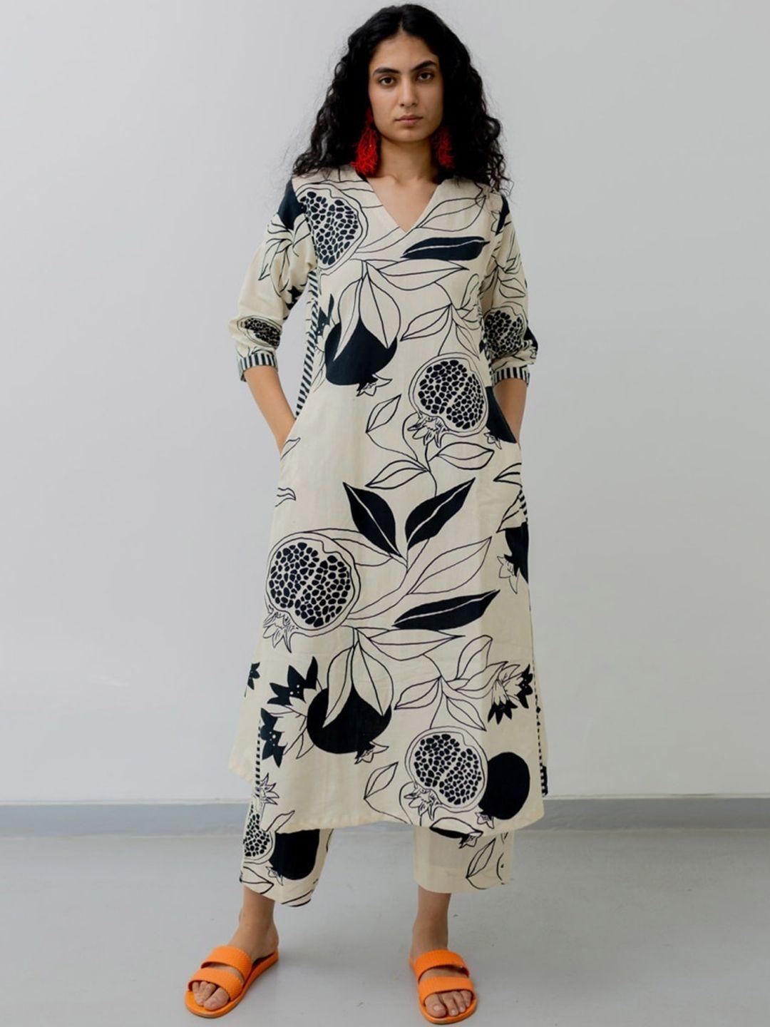 kalini floral printed v-neck a-line kurta with trouser