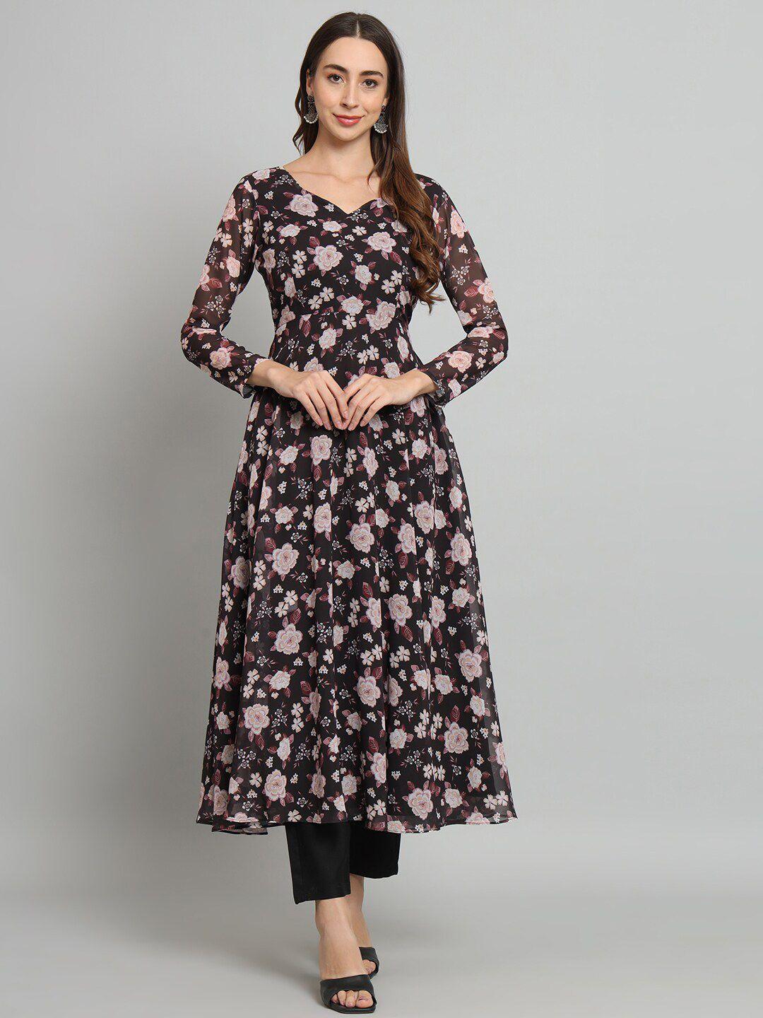 kalini floral printed v-neck anarkali kurta