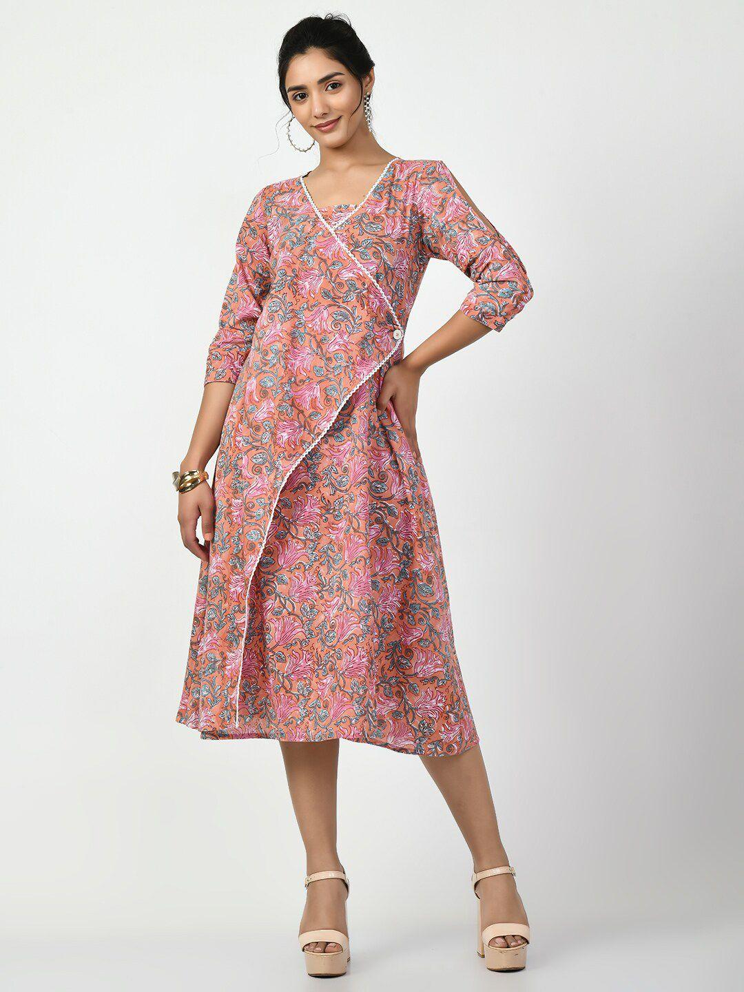 kalini floral printed v-neck cotton a-line wrap dress