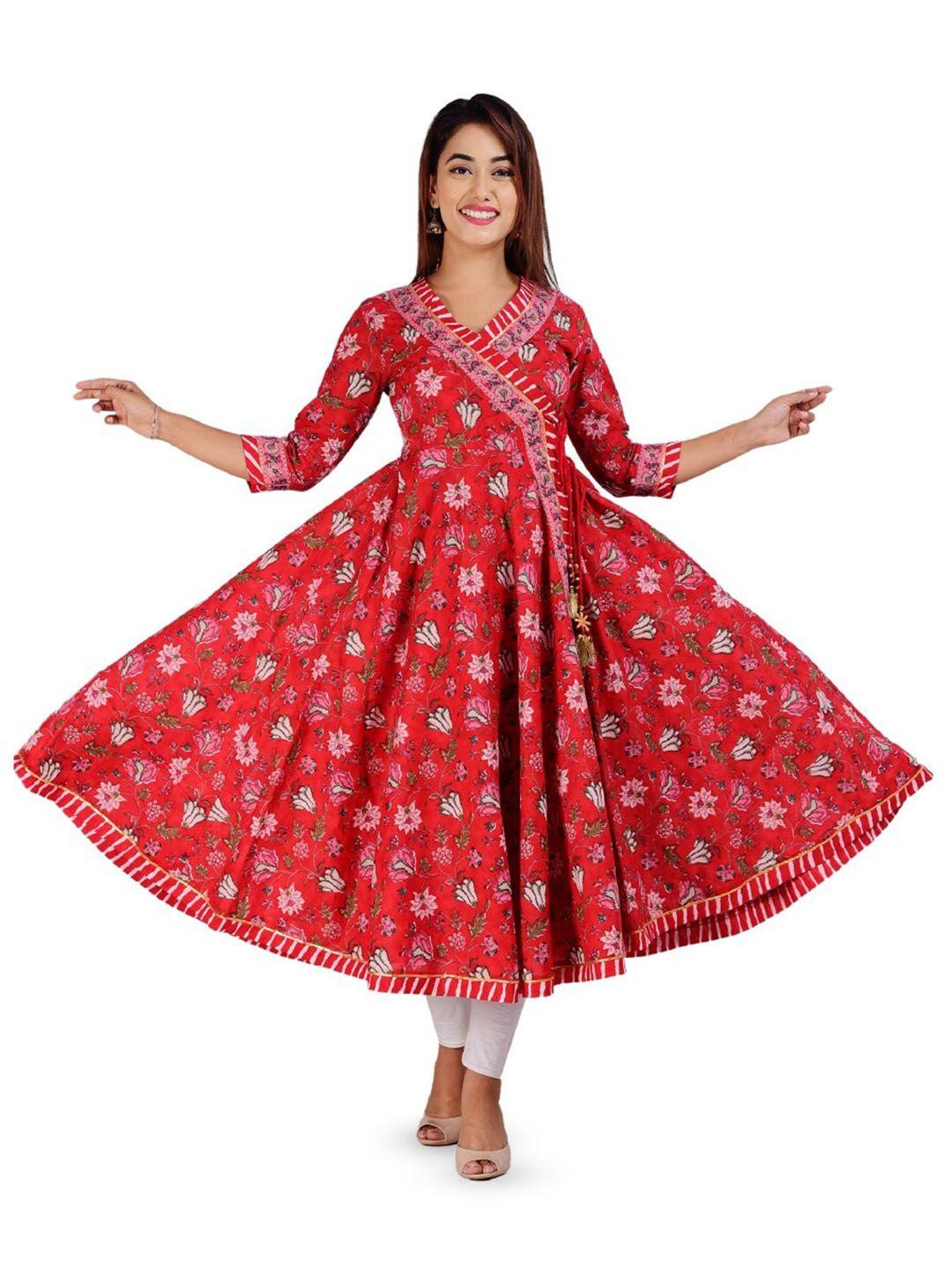 kalini floral printed v-neck cotton angrakha kurta