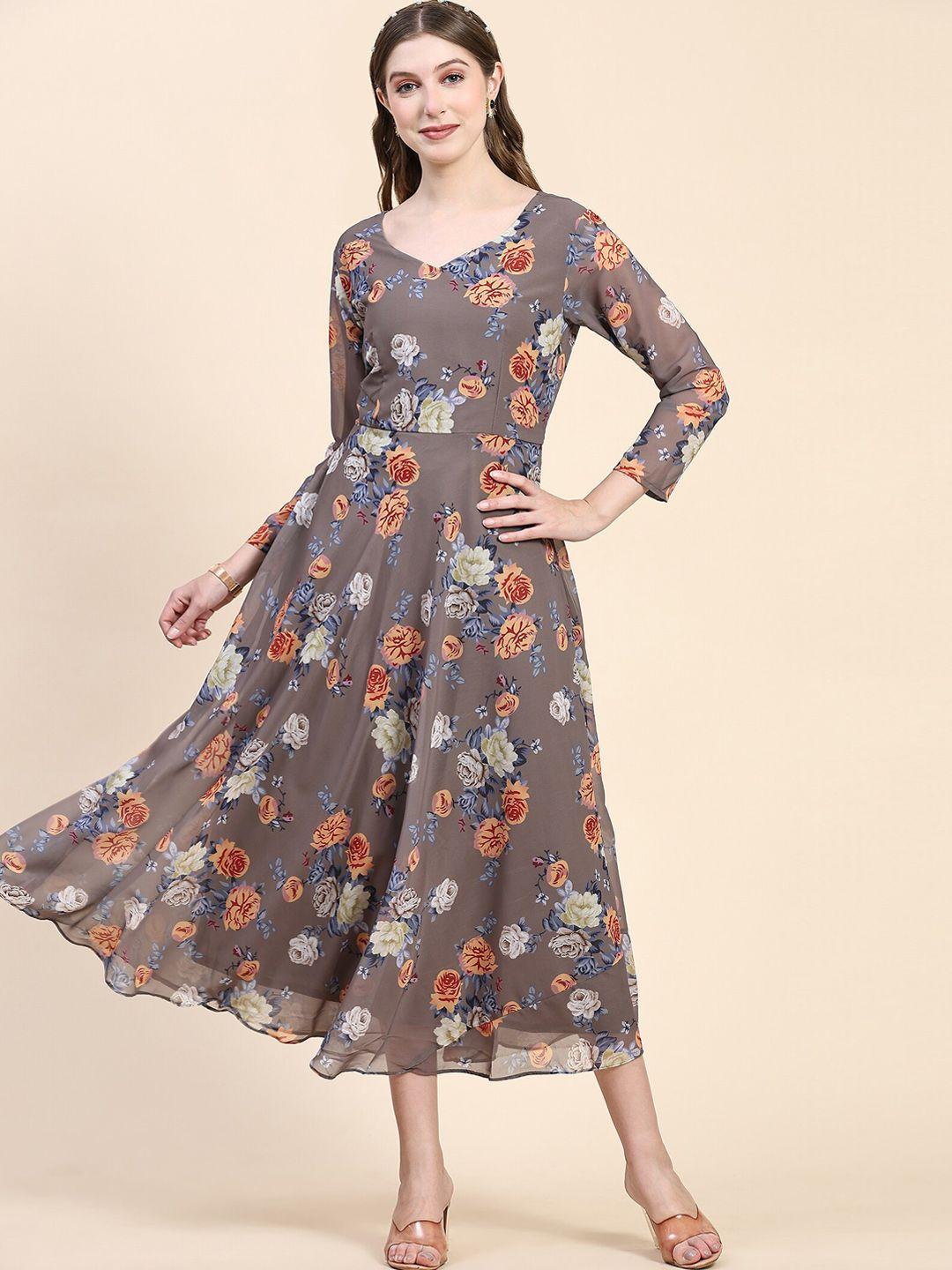 kalini floral printed v-neck fit & flare dress