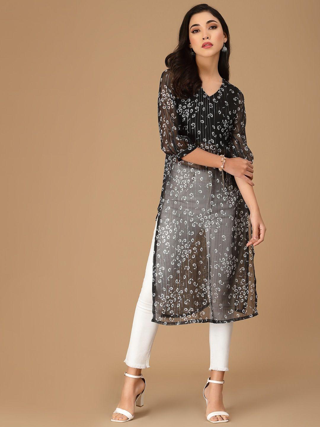 kalini floral printed v neck puff sleeves kurta