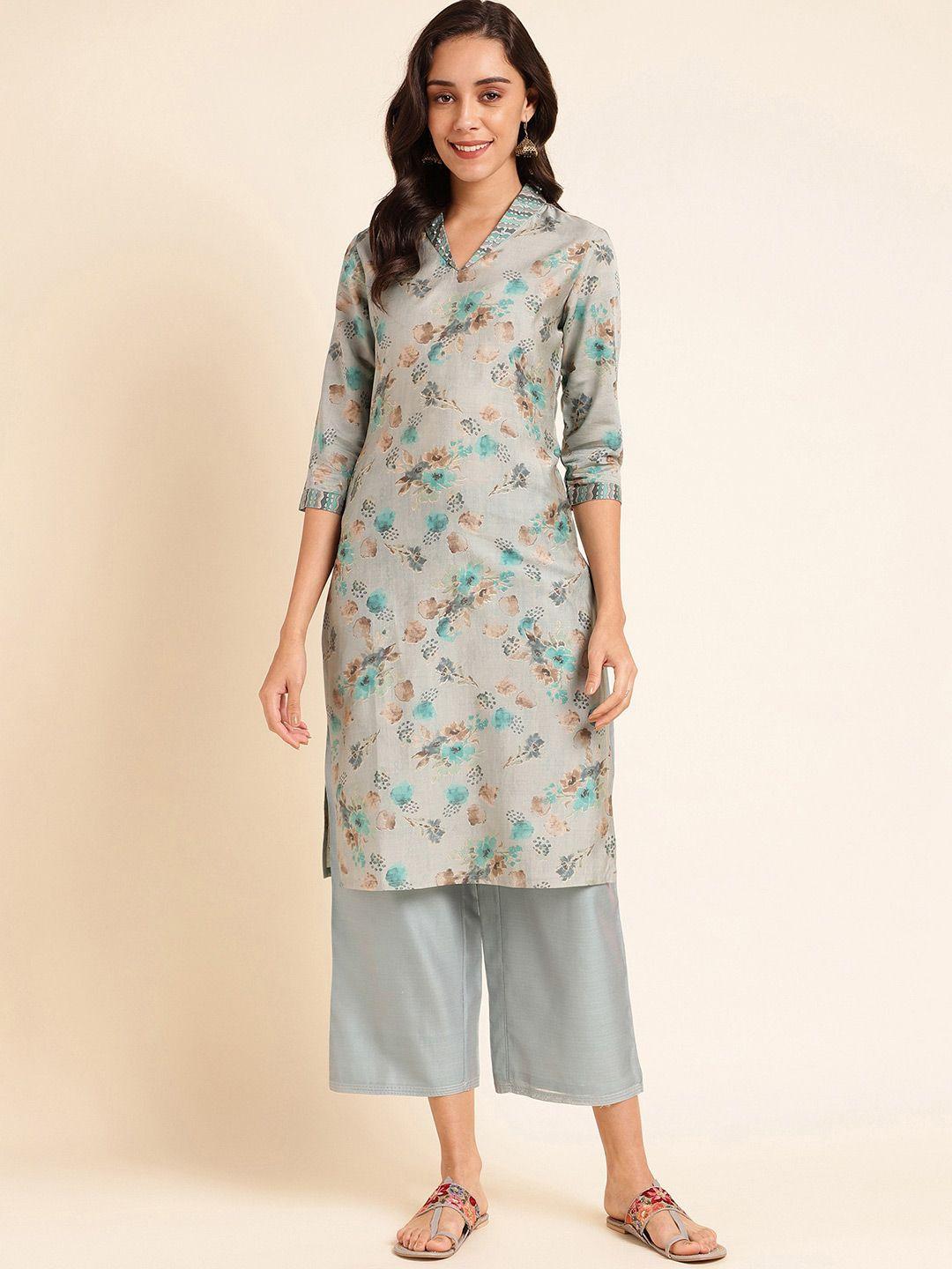 kalini floral printed v-neck regular knee length kurta