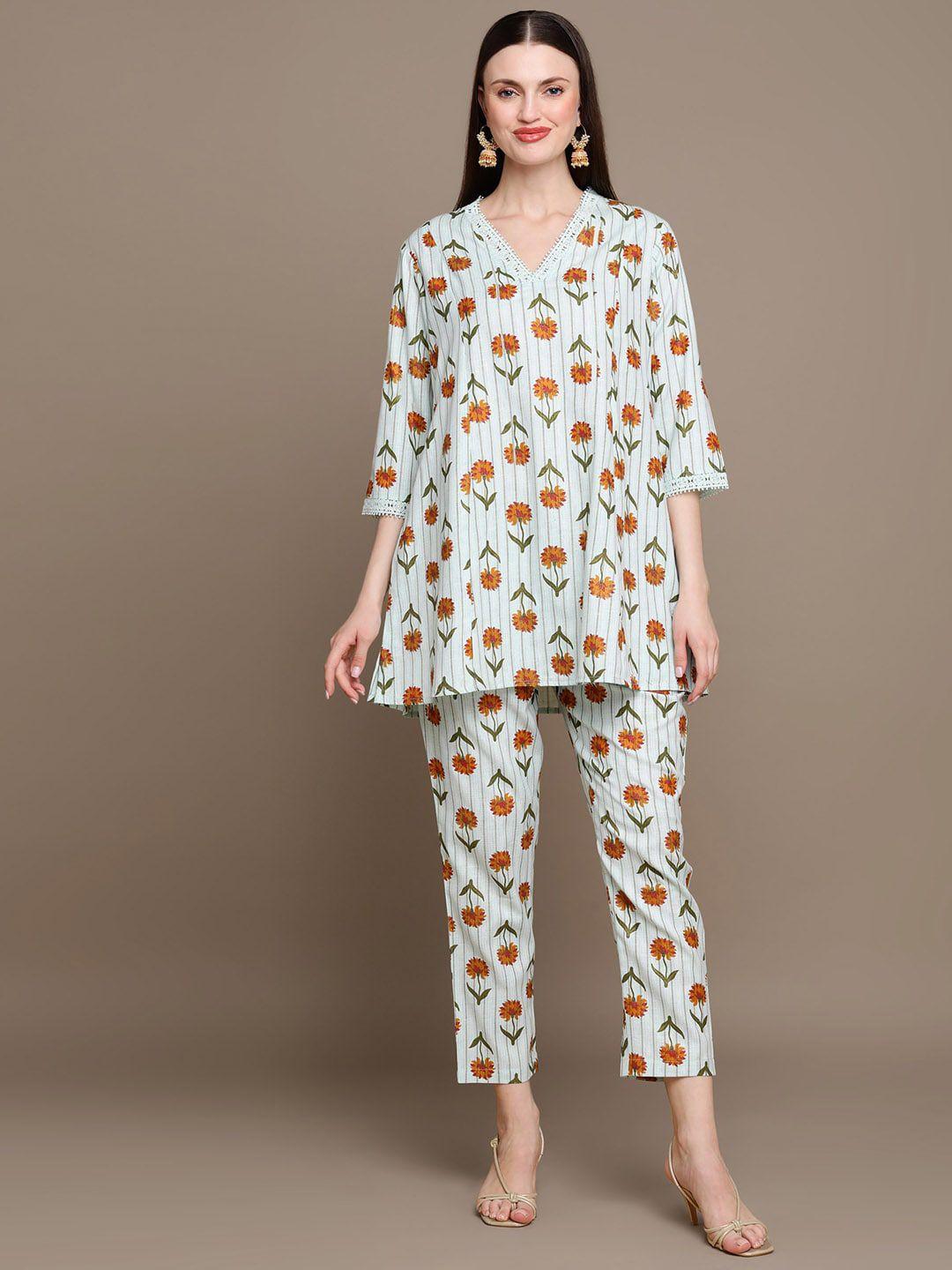 kalini floral printed v-neck straight kurta with trouser